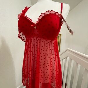 Daisy Fuentes Red Heart Babydoll Chemise